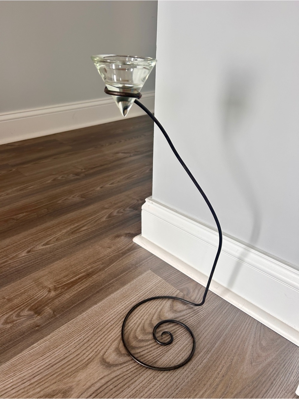 Handmade Brutalist Spiral Candle Holder with Glass Votive - Black and Clear